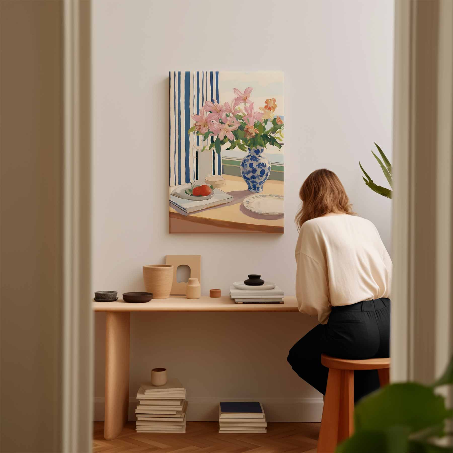 Zomerlicht aan tafel Kunstwerk-canvas-dibond-plexiglas-wanddecoratie-WallArtistic