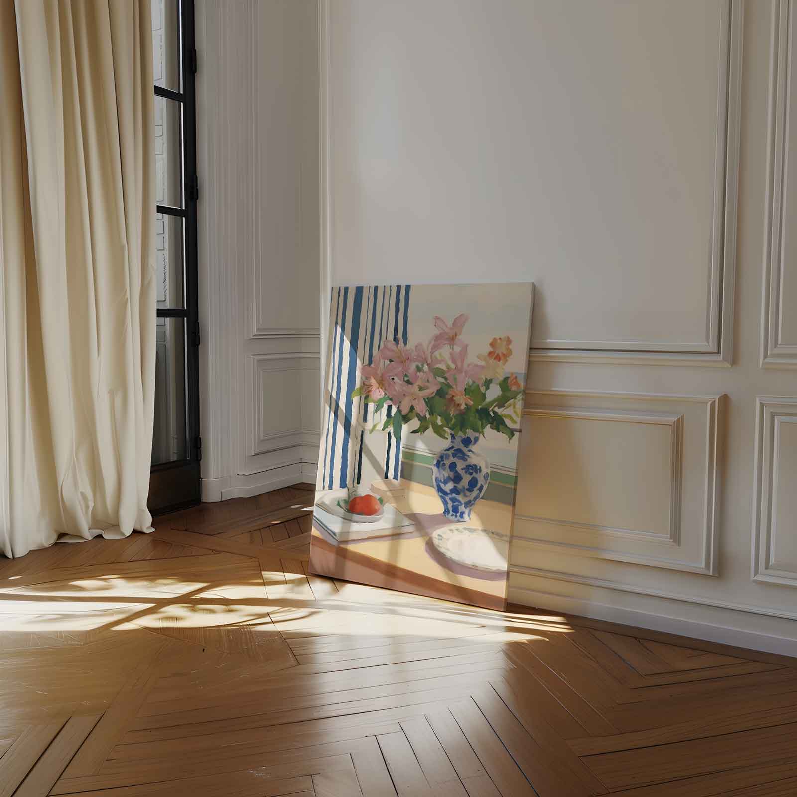 Zomerlicht aan tafel Kunstwerk-canvas-dibond-plexiglas-wanddecoratie-WallArtistic