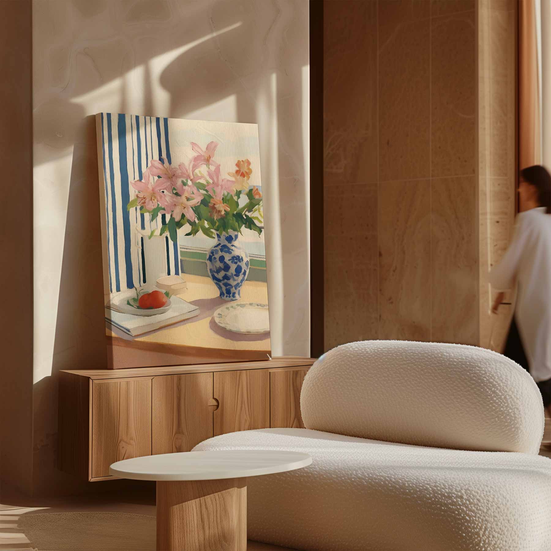 Zomerlicht aan tafel Kunstwerk-canvas-dibond-plexiglas-wanddecoratie-WallArtistic