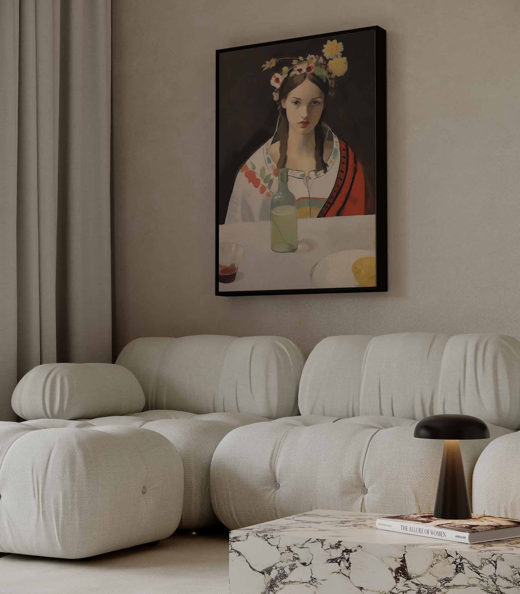 Meisje met bloemenkrans Kunstwerk-canvas-dibond-plexiglas-wanddecoratie-WallArtistic