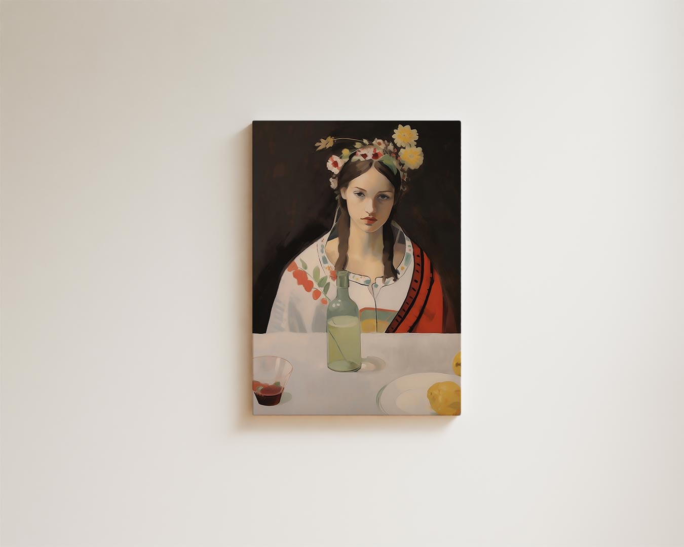 Meisje met bloemenkrans Kunstwerk-canvas-dibond-plexiglas-wanddecoratie-WallArtistic