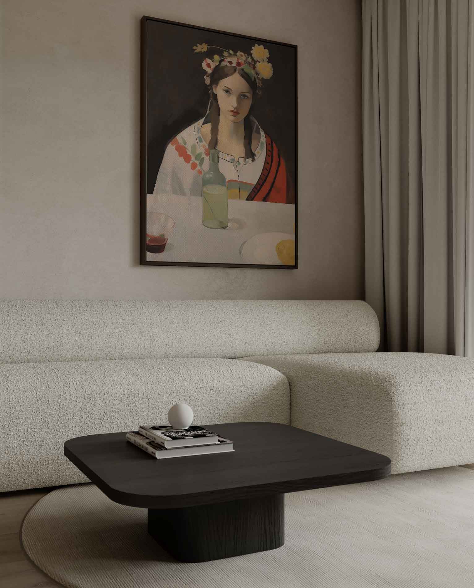 Meisje met bloemenkrans Kunstwerk-canvas-dibond-plexiglas-wanddecoratie-WallArtistic