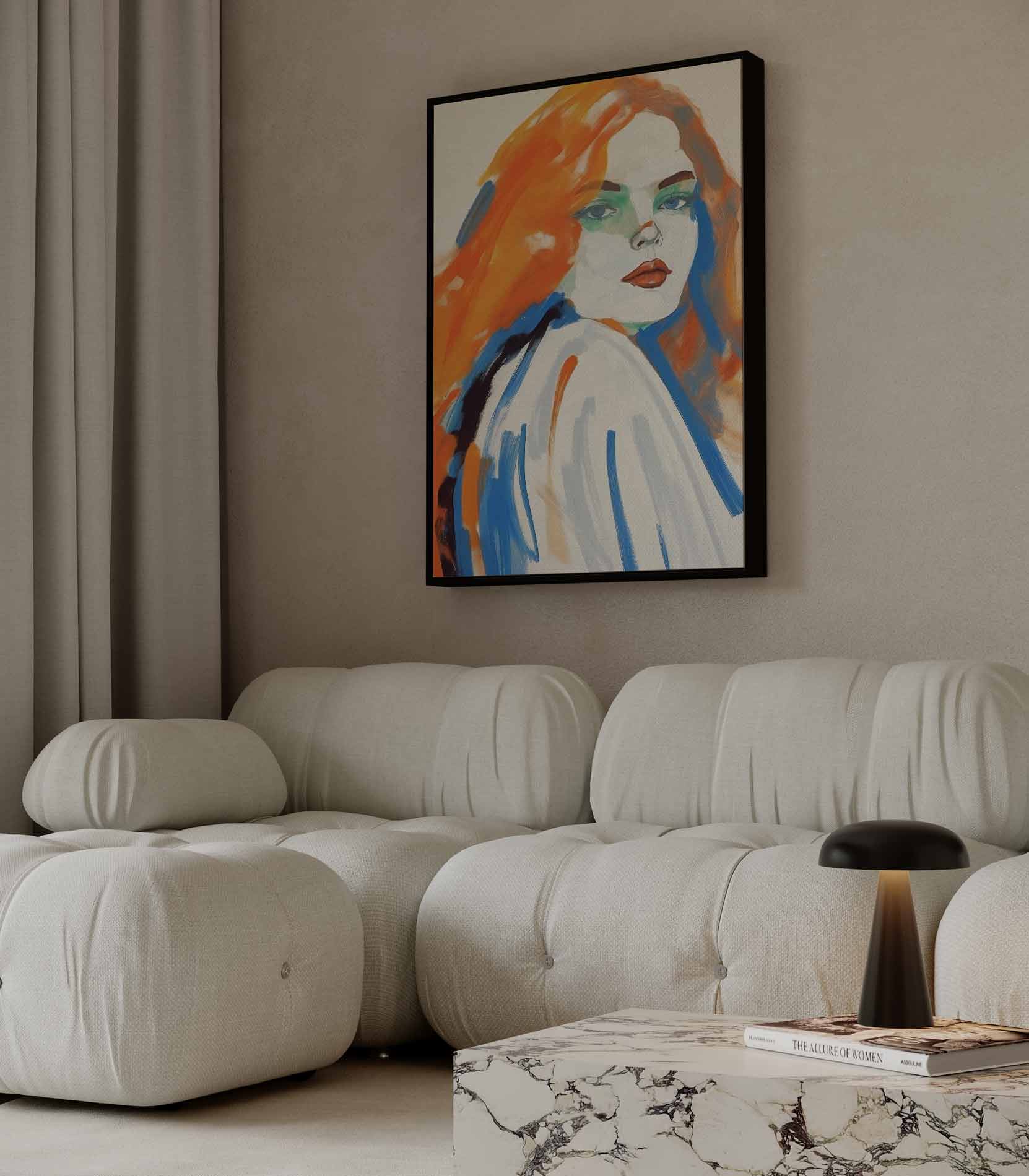 Sketch of a woman with orange hair