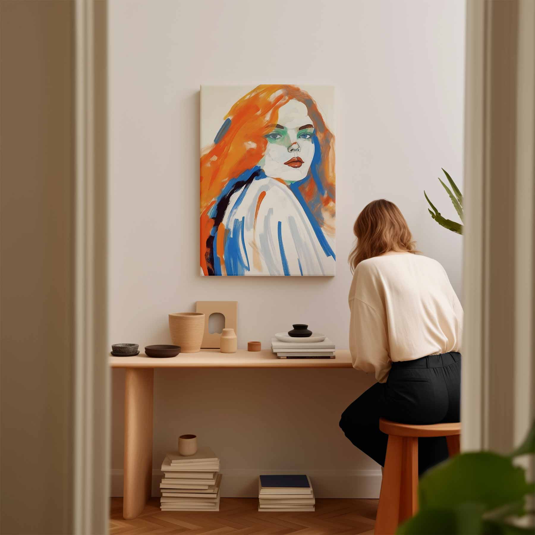 Sketch of a woman with orange hair