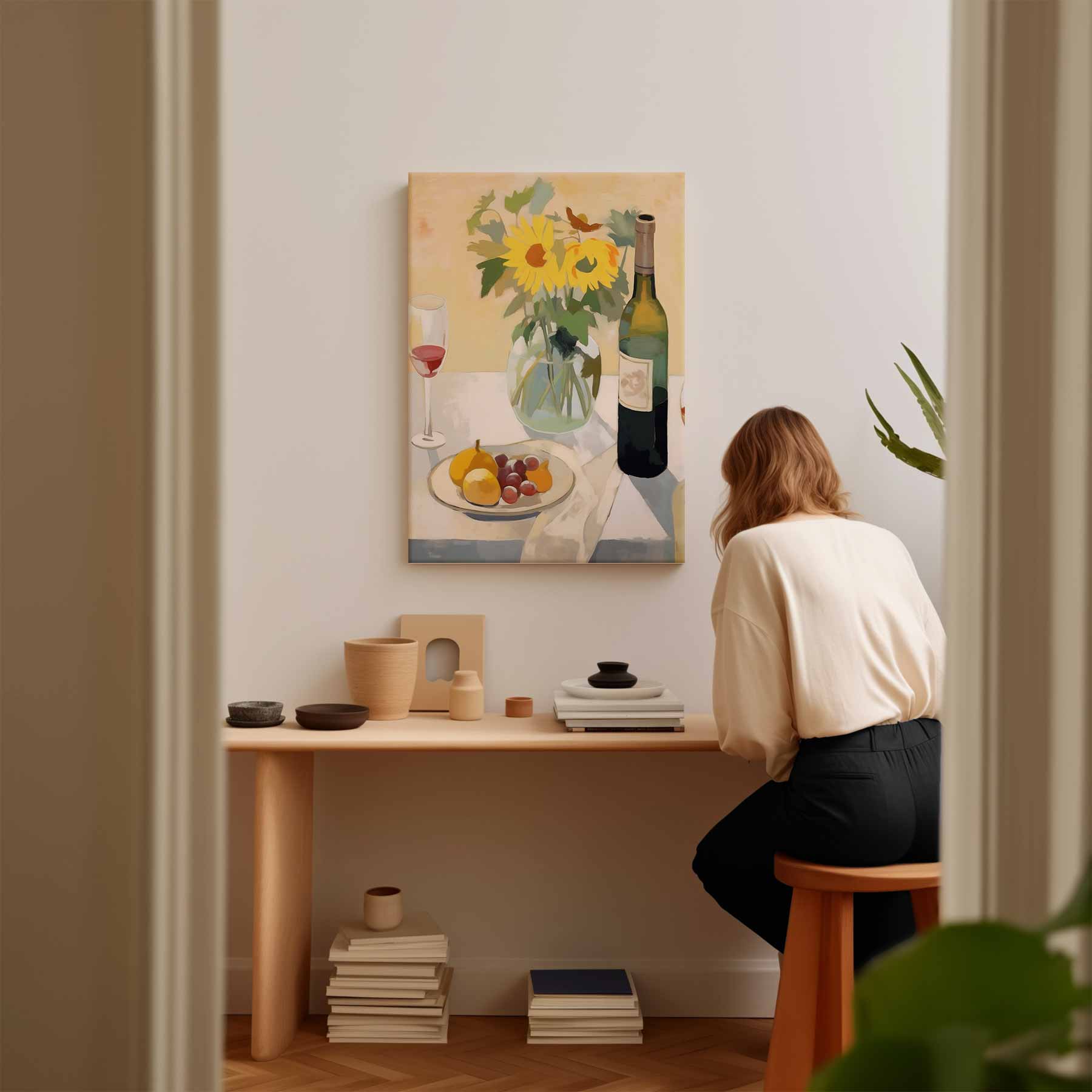 Zonnebloemen op tafel