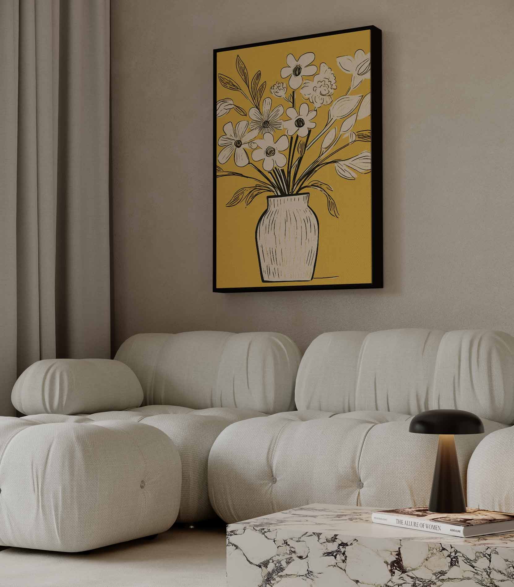 Vaas met bloemen op geel