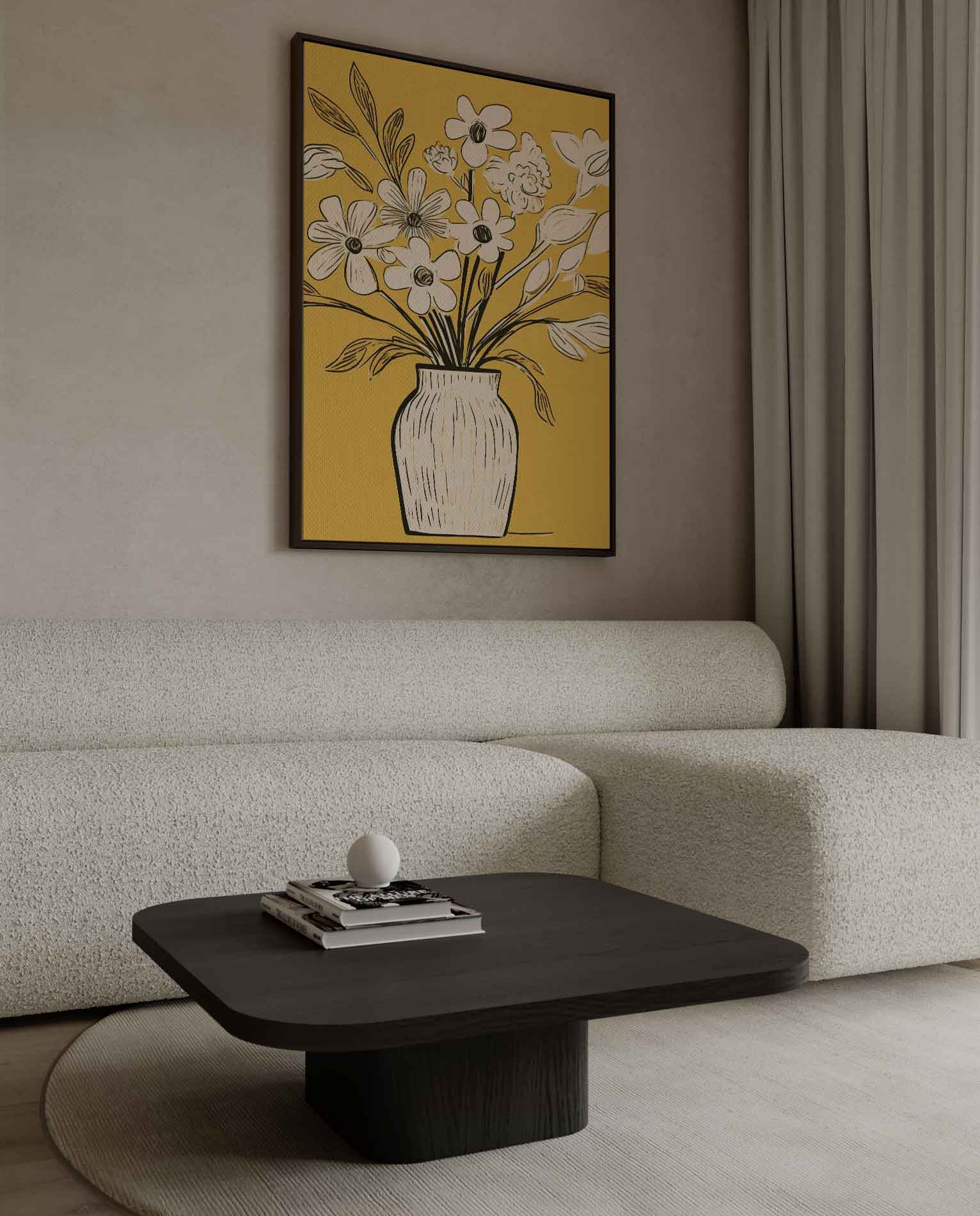 Vaas met bloemen op geel