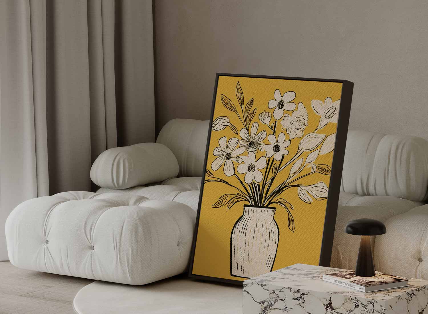 Vaas met bloemen op geel