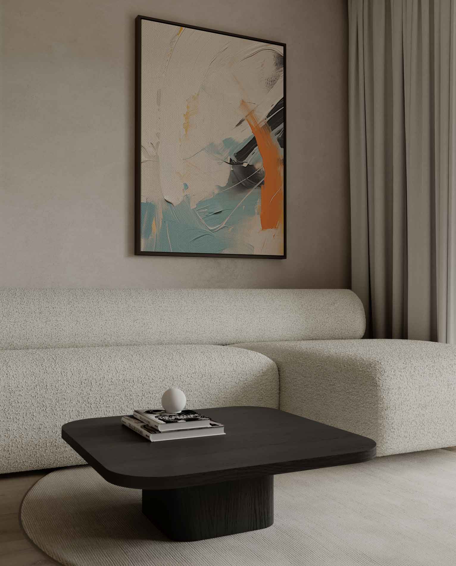 Abstract color movement with orange accent