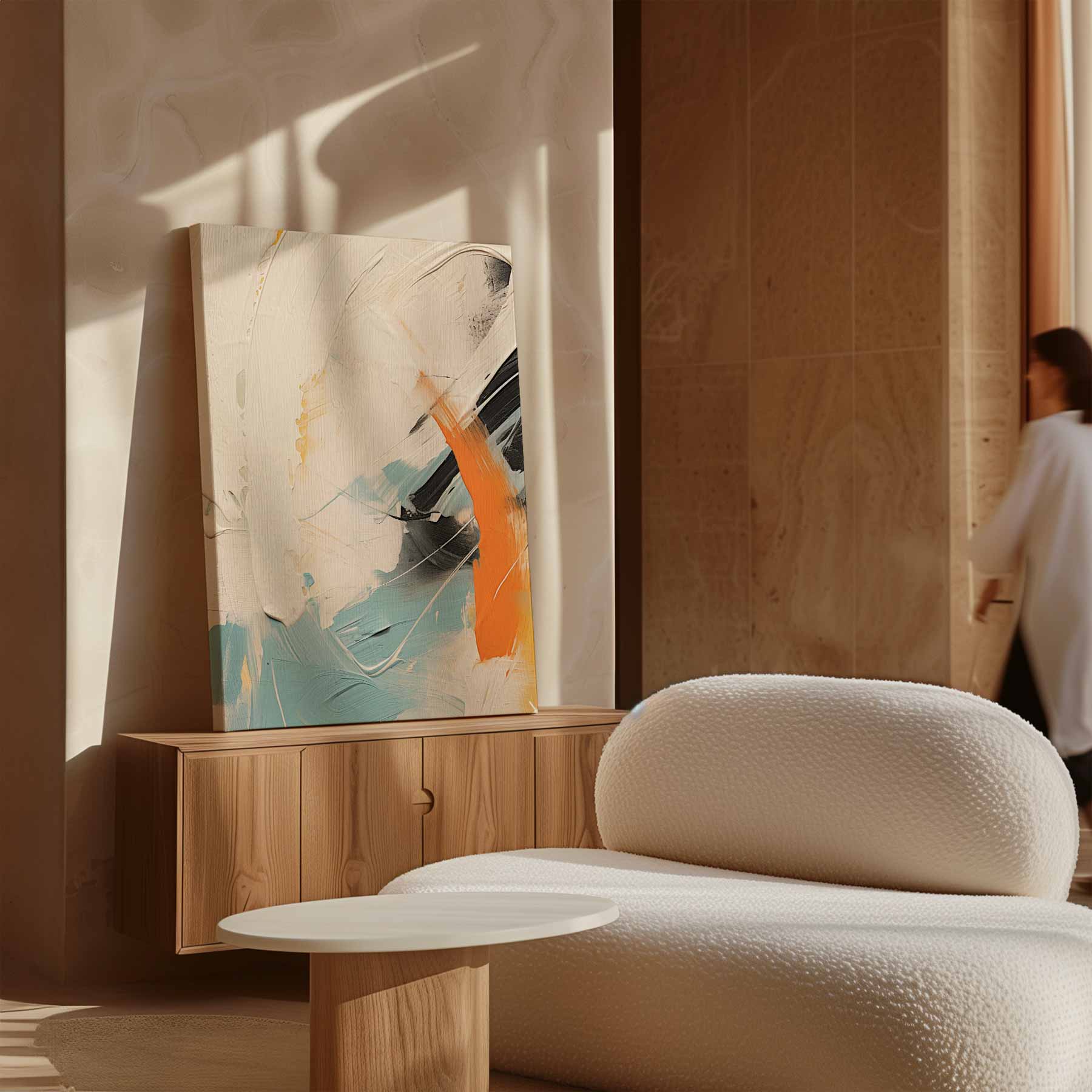 Abstract color movement with orange accent