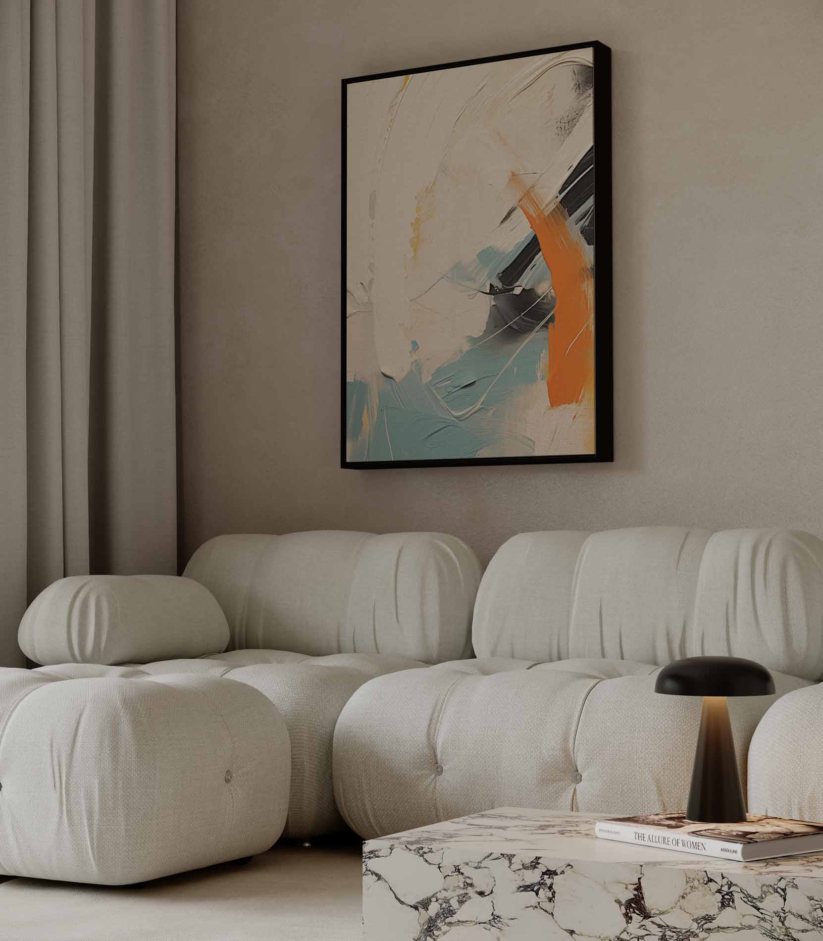 Abstract color movement with orange accent