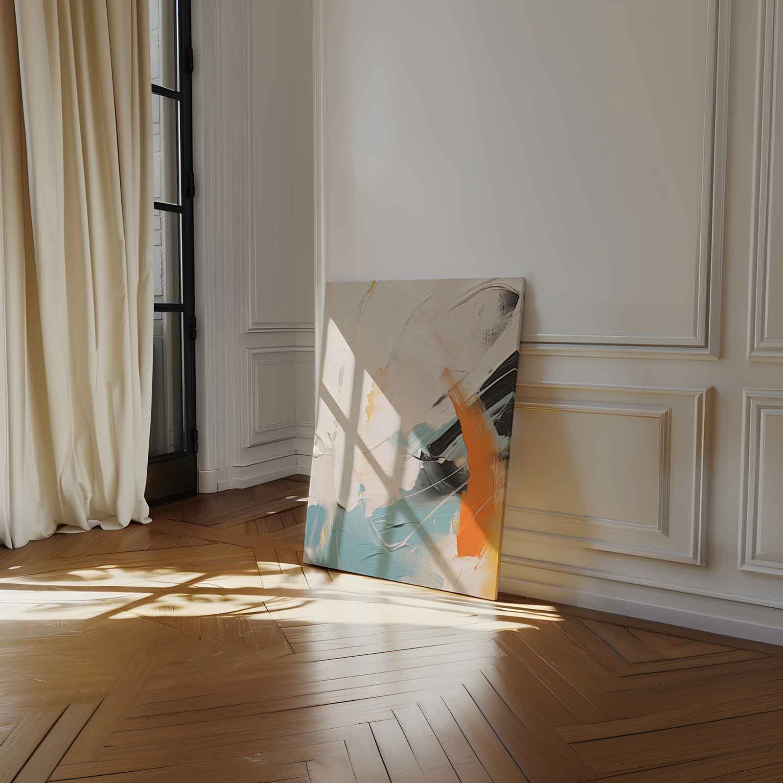 Abstract color movement with orange accent