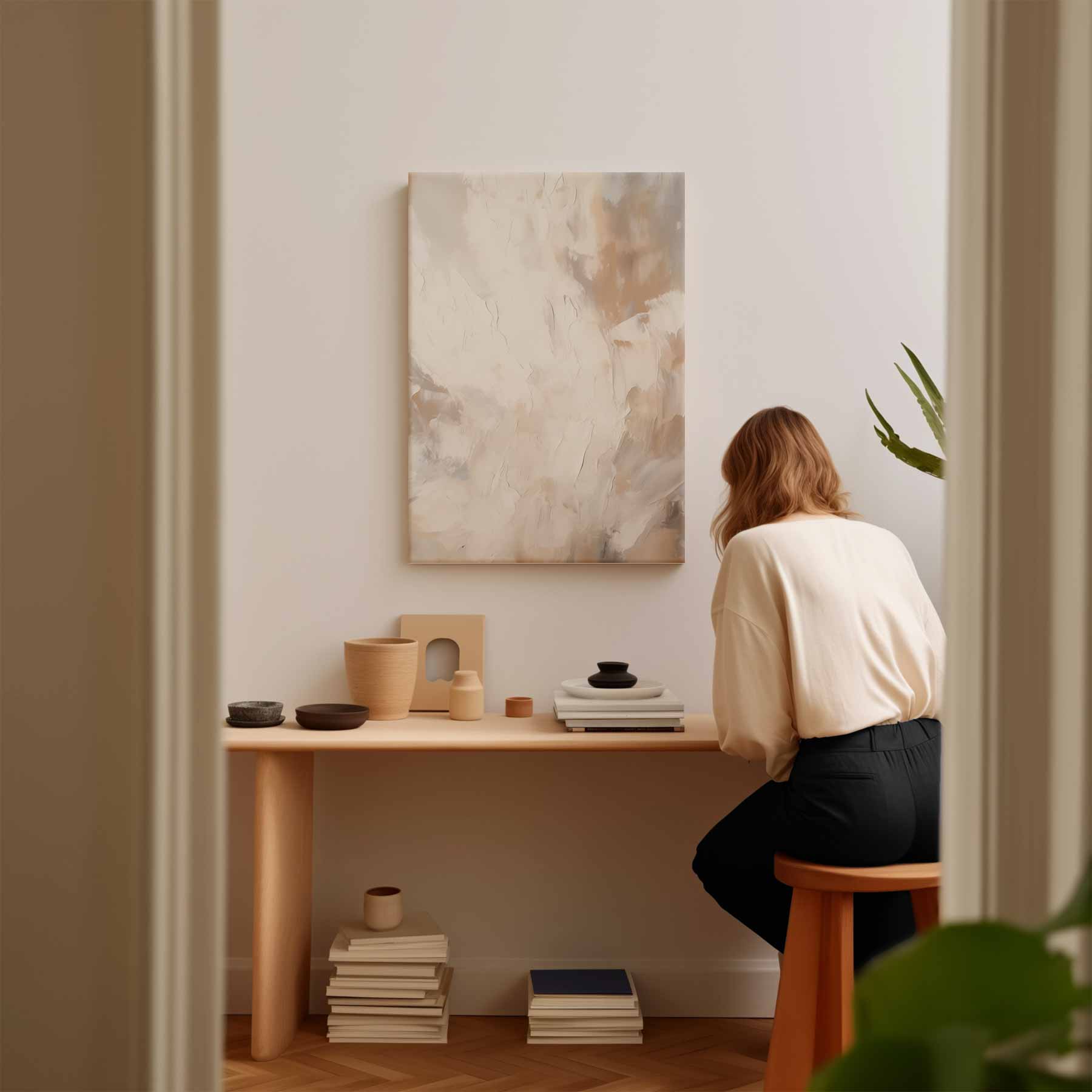 Warme abstractie in beige en crème