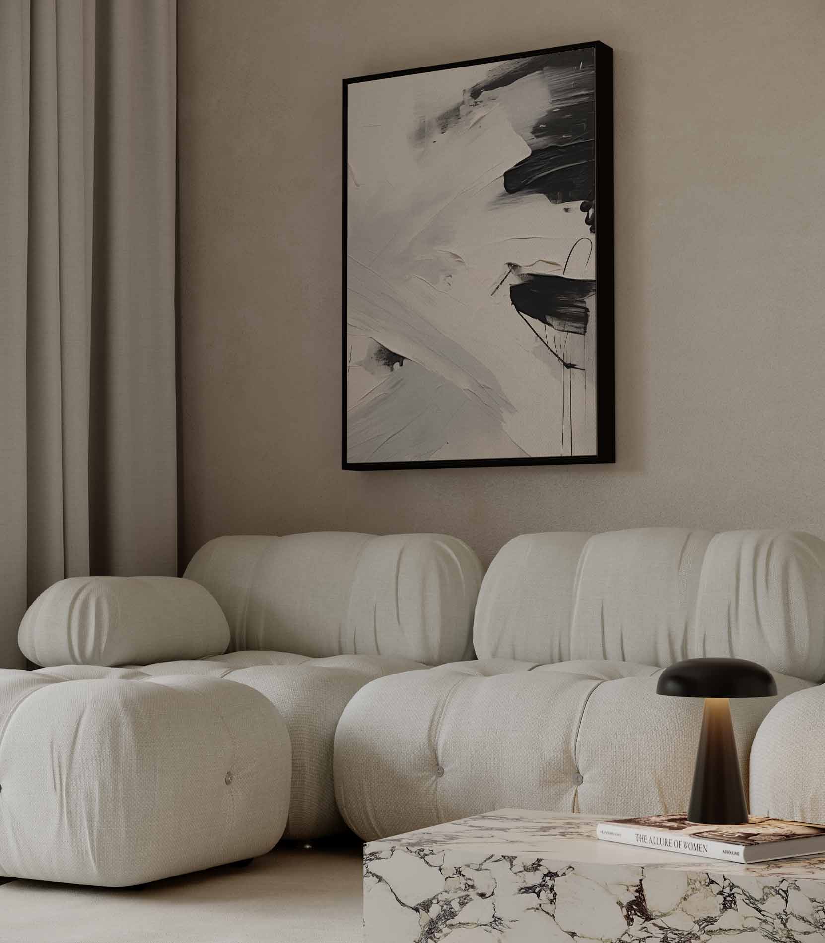 Crossing brushstrokes in black and white