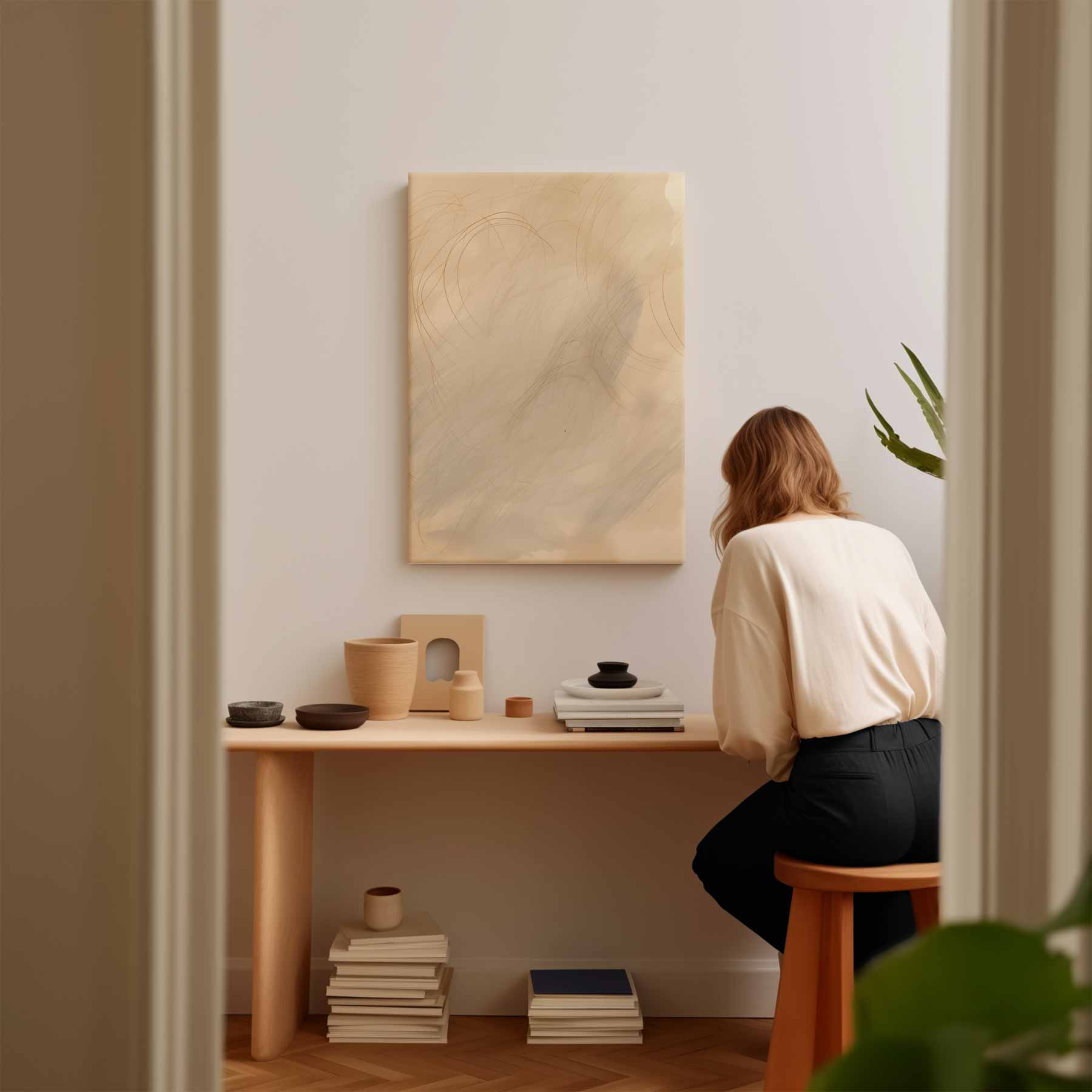 Beige background with curved lines