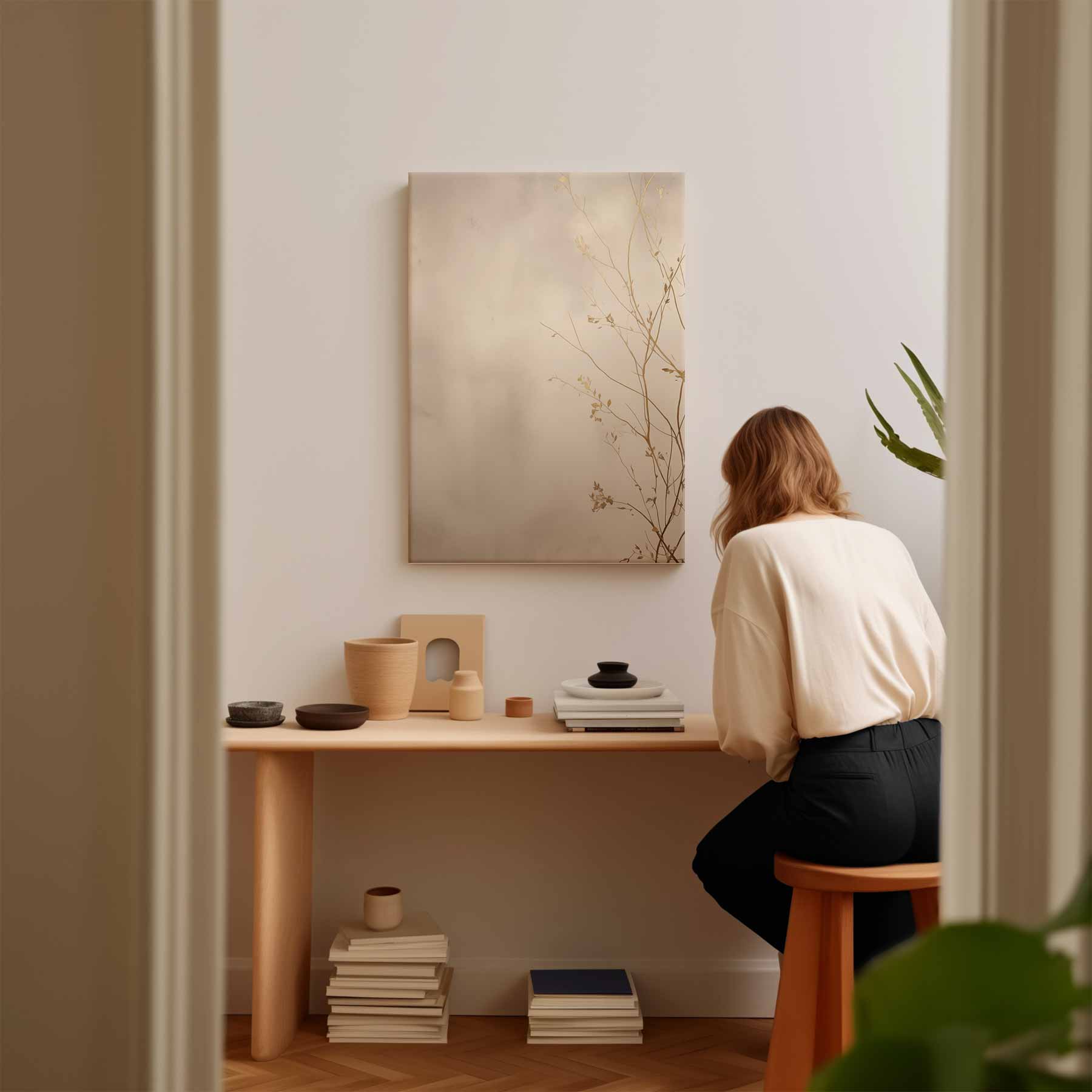 Branches in gold on a beige background