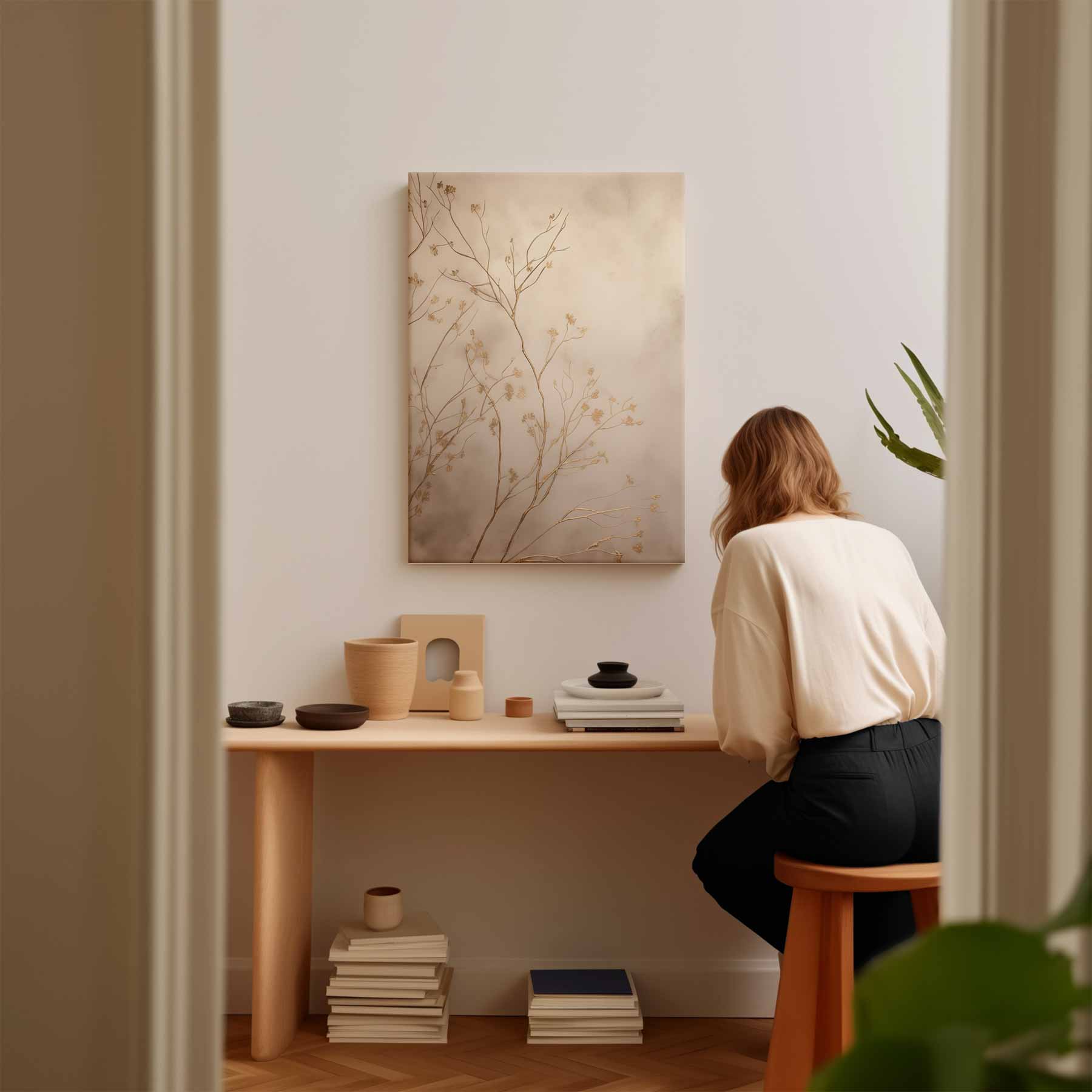 Gouden takken op beige achtergrond