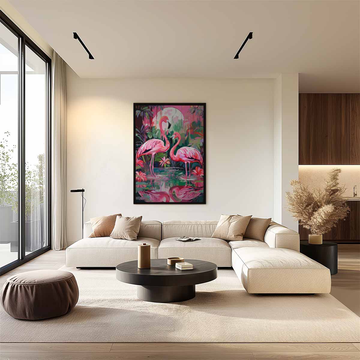 Tropische Flamingo's bij Zonsondergang Kunstwerk-canvas-dibond-plexiglas-wanddecoratie-WallArtistic