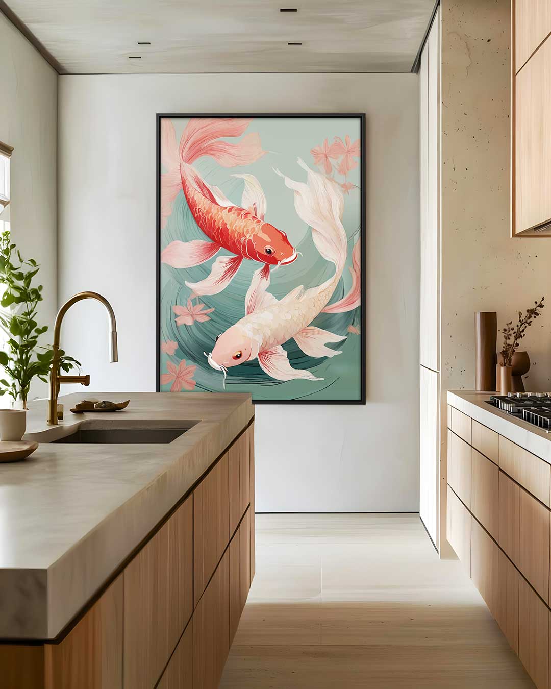 Koi Vissen in Stroom Kunstwerk-canvas-dibond-plexiglas-wanddecoratie-WallArtistic