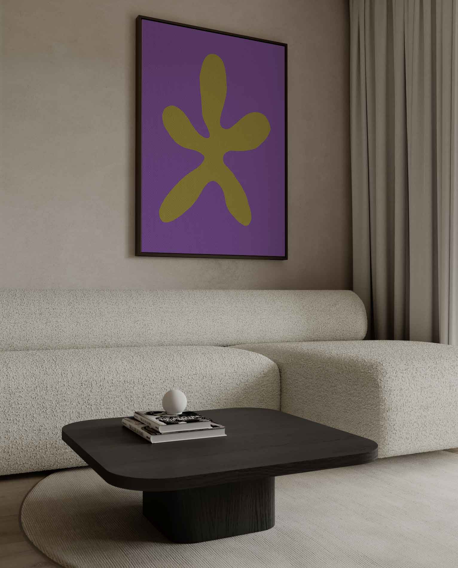 Vrolijke Gele Ster op Paars Kunstwerk-canvas-dibond-plexiglas-wanddecoratie-WallArtistic