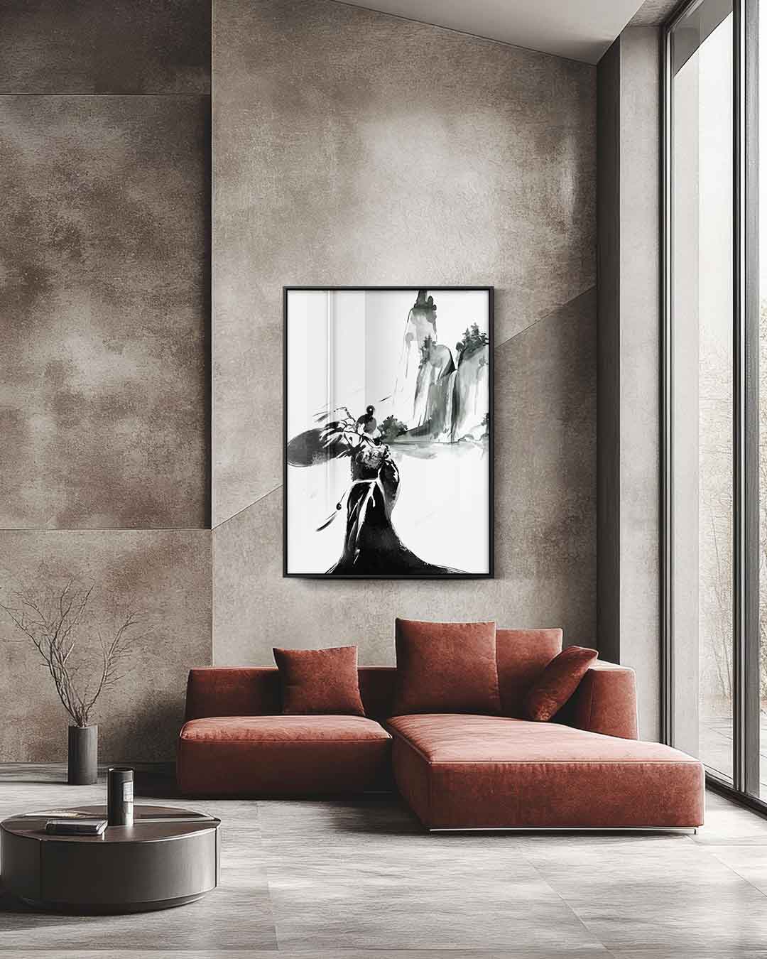 Mystieke Berglandschappen in Inkt Kunstwerk-canvas-dibond-plexiglas-wanddecoratie-WallArtistic