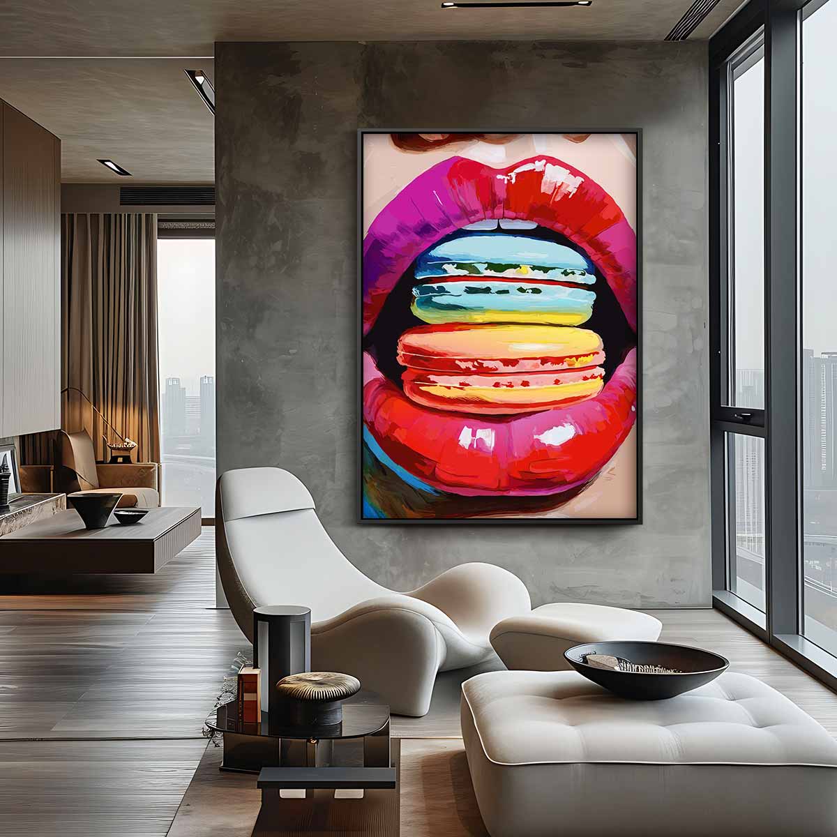 Kleurrijke Macaron Verleiding Kunstwerk-canvas-dibond-plexiglas-wanddecoratie-WallArtistic