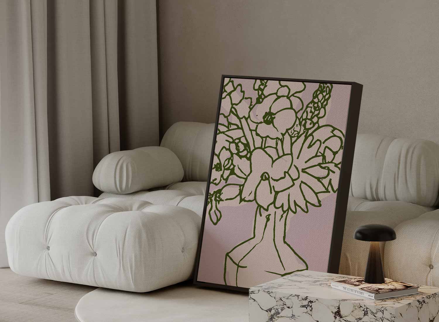 Bloemenpracht in Lijnkunst Kunstwerk-canvas-dibond-plexiglas-wanddecoratie-WallArtistic