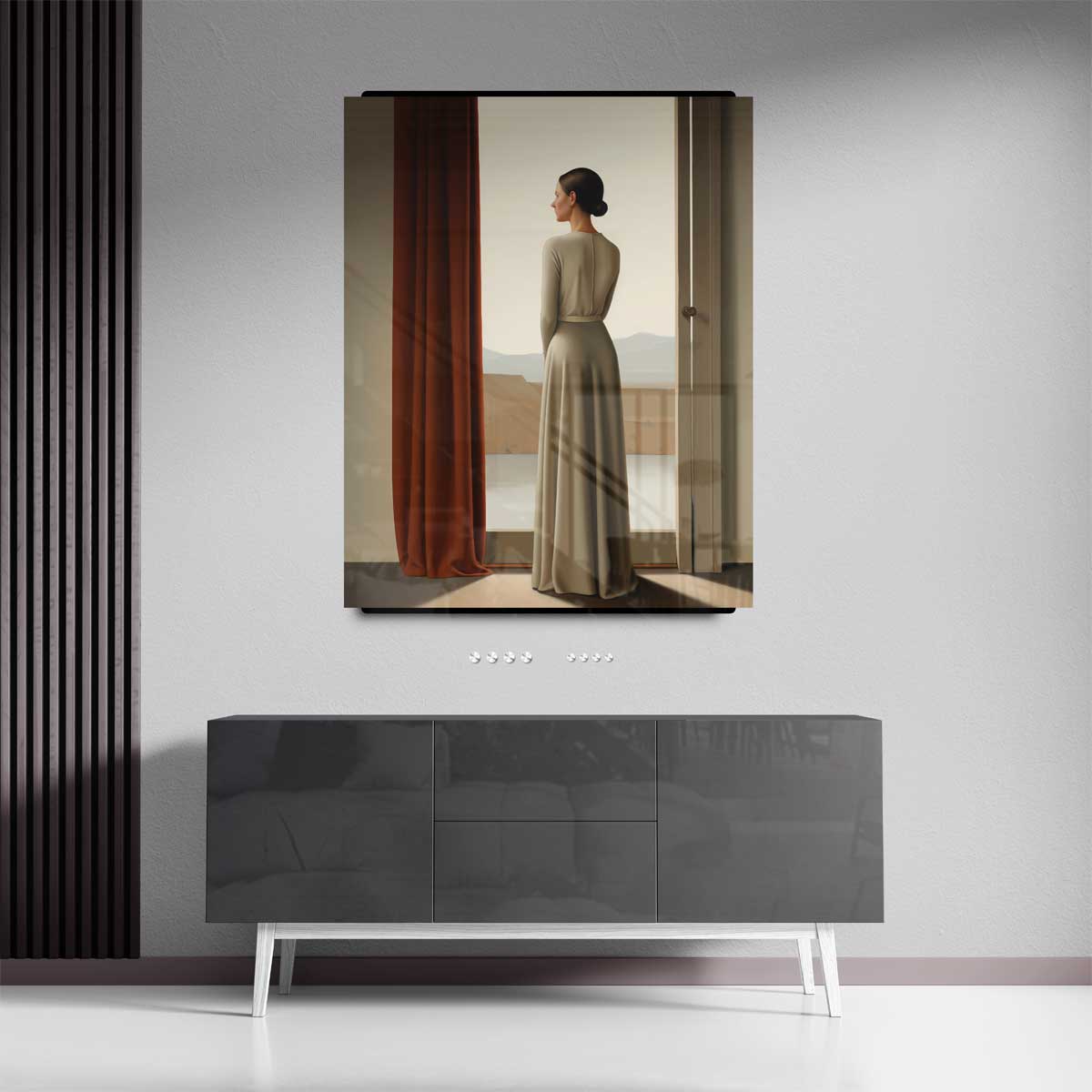 Vrouw bij het Raam Kunstwerk-canvas-dibond-plexiglas-wanddecoratie-WallArtistic