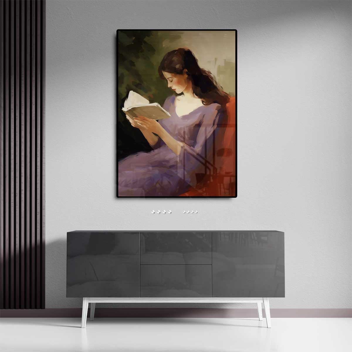 Lezende Vrouw in Rust Kunstwerk-canvas-dibond-plexiglas-wanddecoratie-WallArtistic