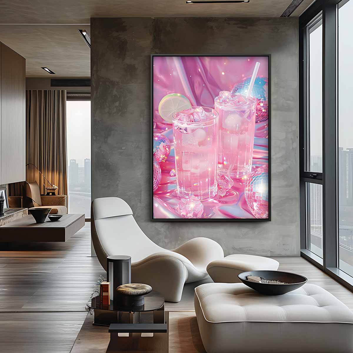 Sprankelende Roze Drankjes Kunstwerk-canvas-dibond-plexiglas-wanddecoratie-WallArtistic