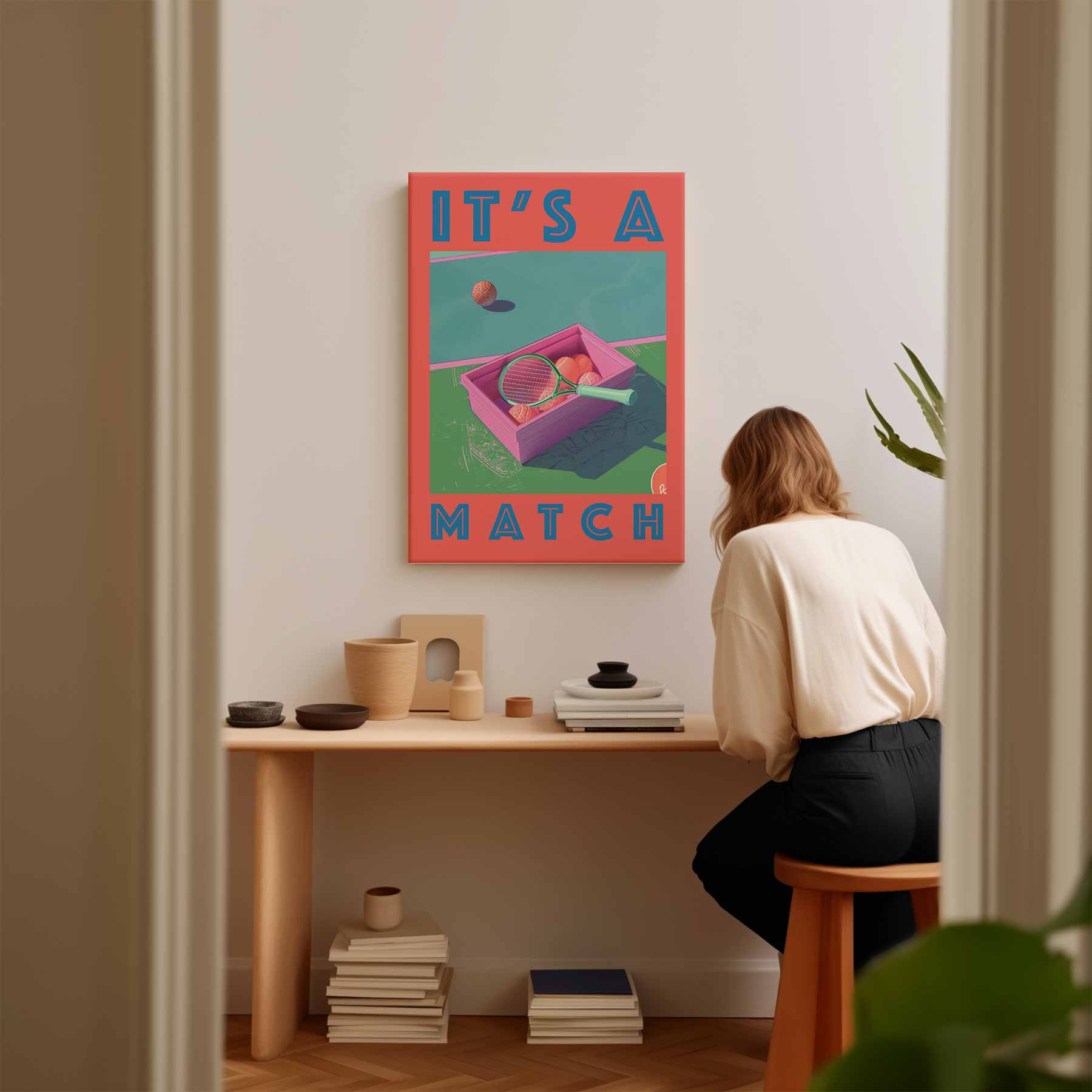 Speelse Tennisdisplay Kunstwerk-canvas-dibond-plexiglas-wanddecoratie-WallArtistic