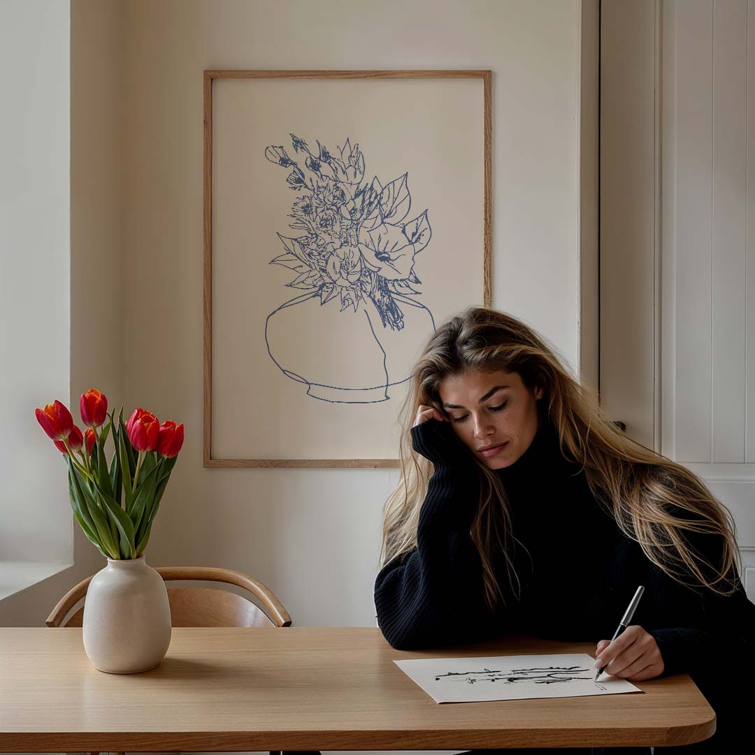 Bloemenschilderij in Vaasje Poster-WallArtistic