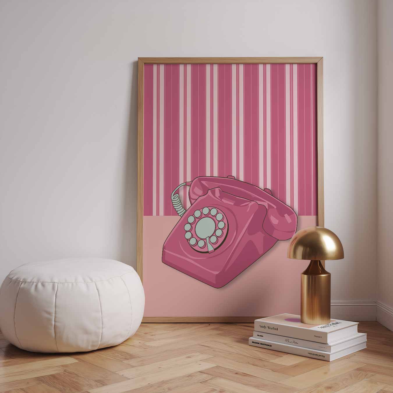 Retro Roze Telefoon Poster