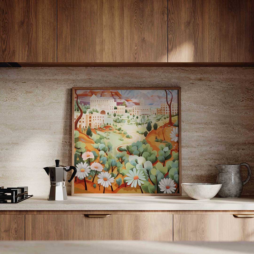 Landschap met gebouwen Poster