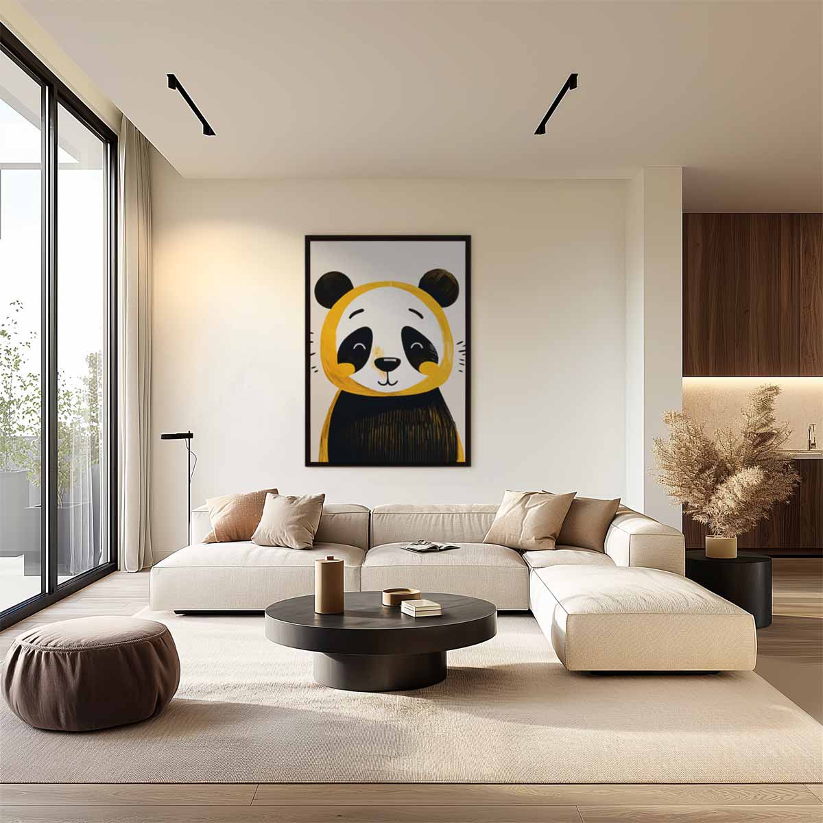 Vrolijke Panda Illustratie Kunstwerk-canvas-dibond-plexiglas-wanddecoratie-WallArtistic