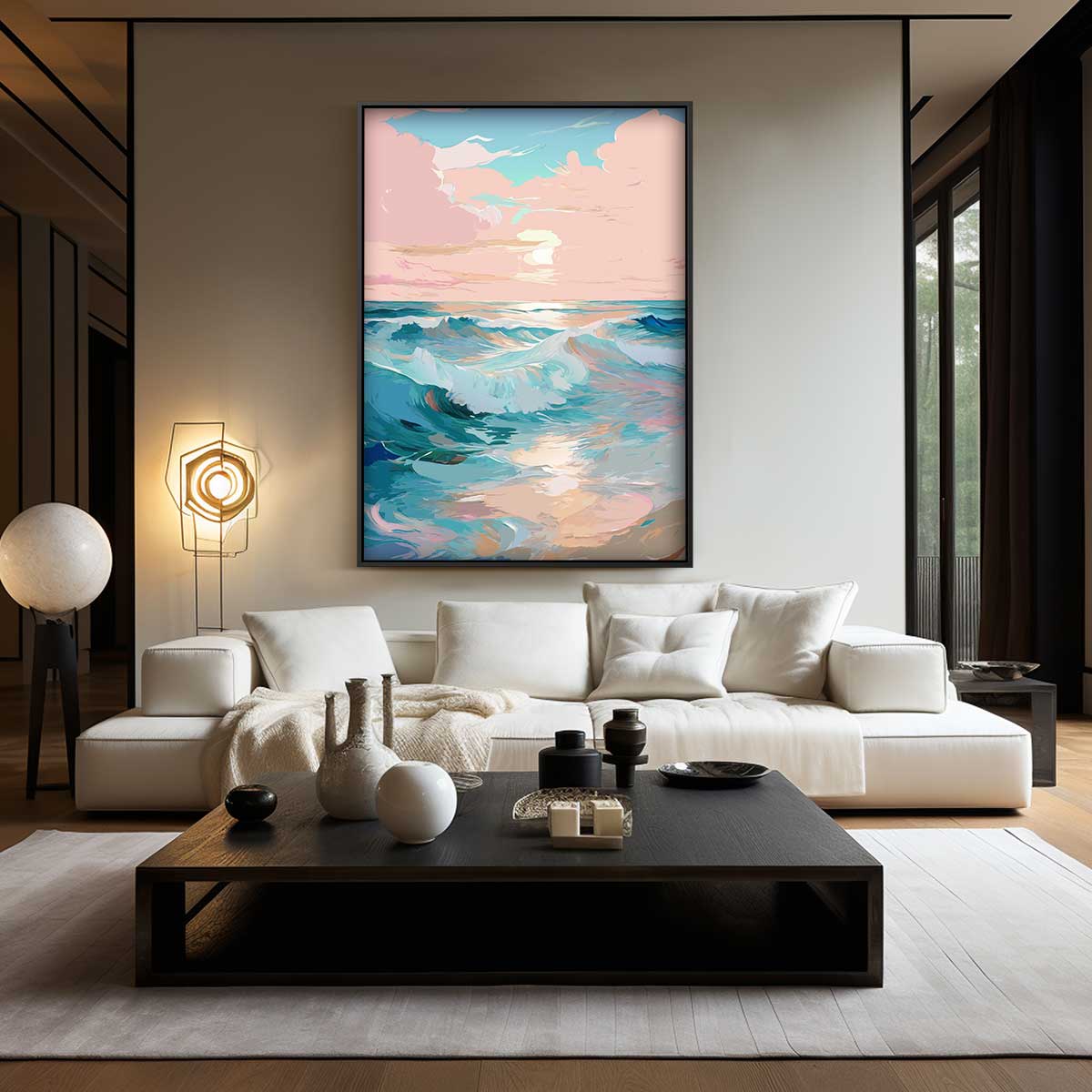 Zomers Golvenspel bij Zonsondergang Kunstwerk-canvas-dibond-plexiglas-wanddecoratie-WallArtistic