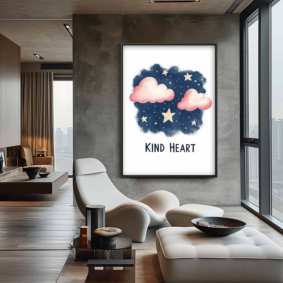 Droomachtige Wolken en Sterren Illustratie Kunstwerk-canvas-dibond-plexiglas-wanddecoratie-WallArtistic