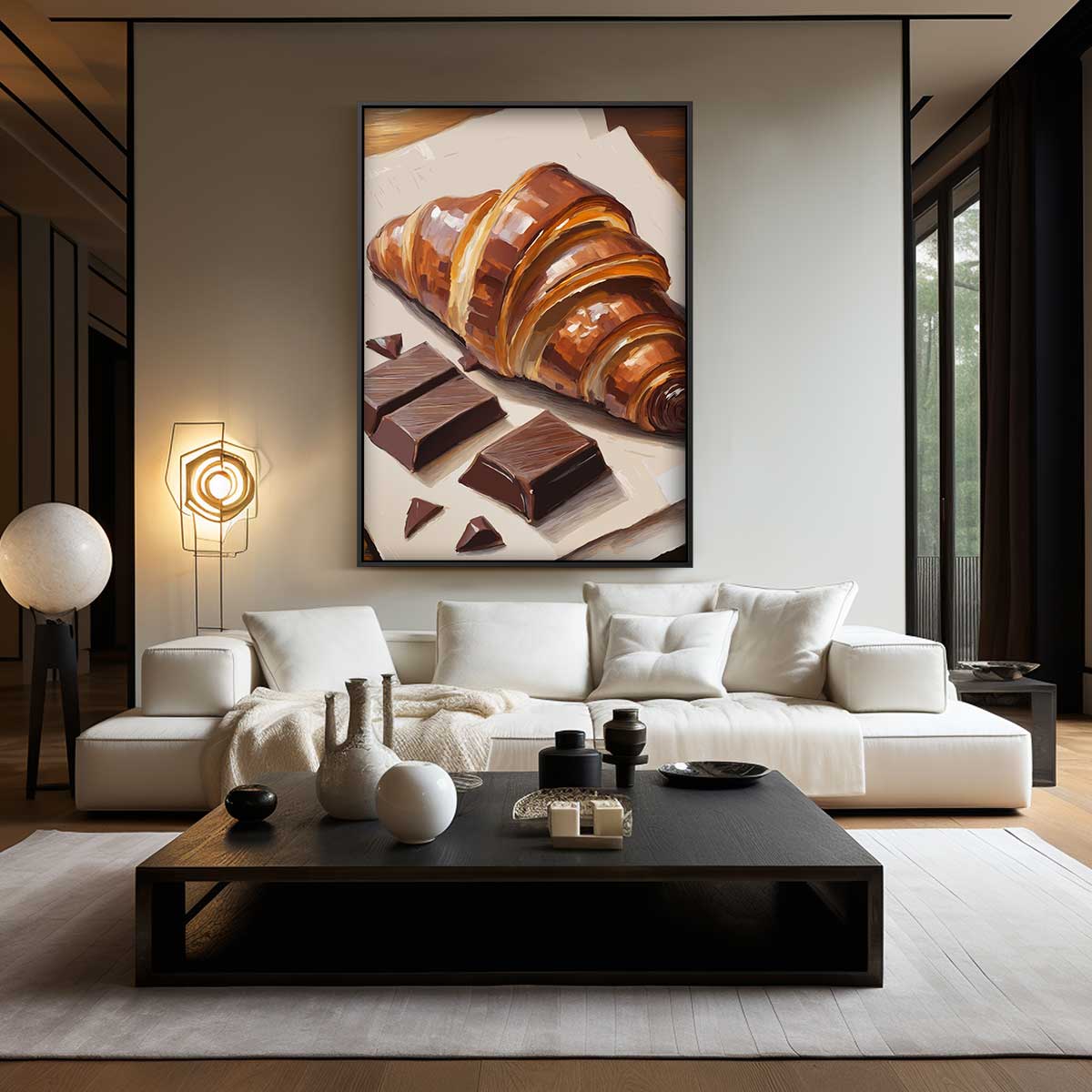 Smakelijke Croissant met Chocolade Schilderij Kunstwerk-canvas-dibond-plexiglas-wanddecoratie-WallArtistic