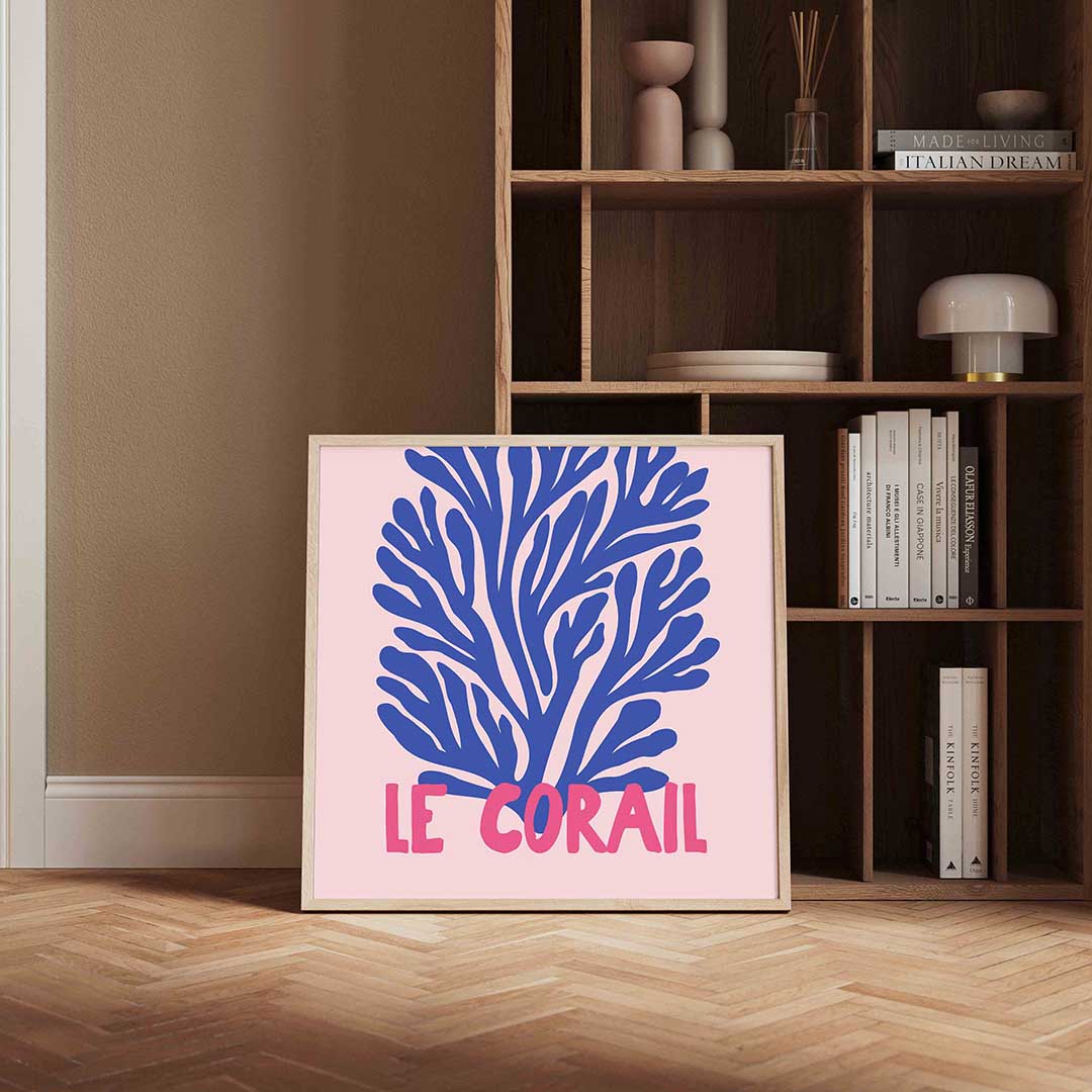 Blauw koraal op roze achtergrond Poster