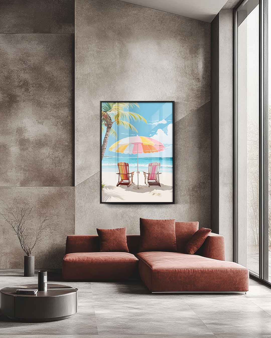 Zomers Strandzicht Schilderij Kunstwerk-canvas-dibond-plexiglas-wanddecoratie-WallArtistic