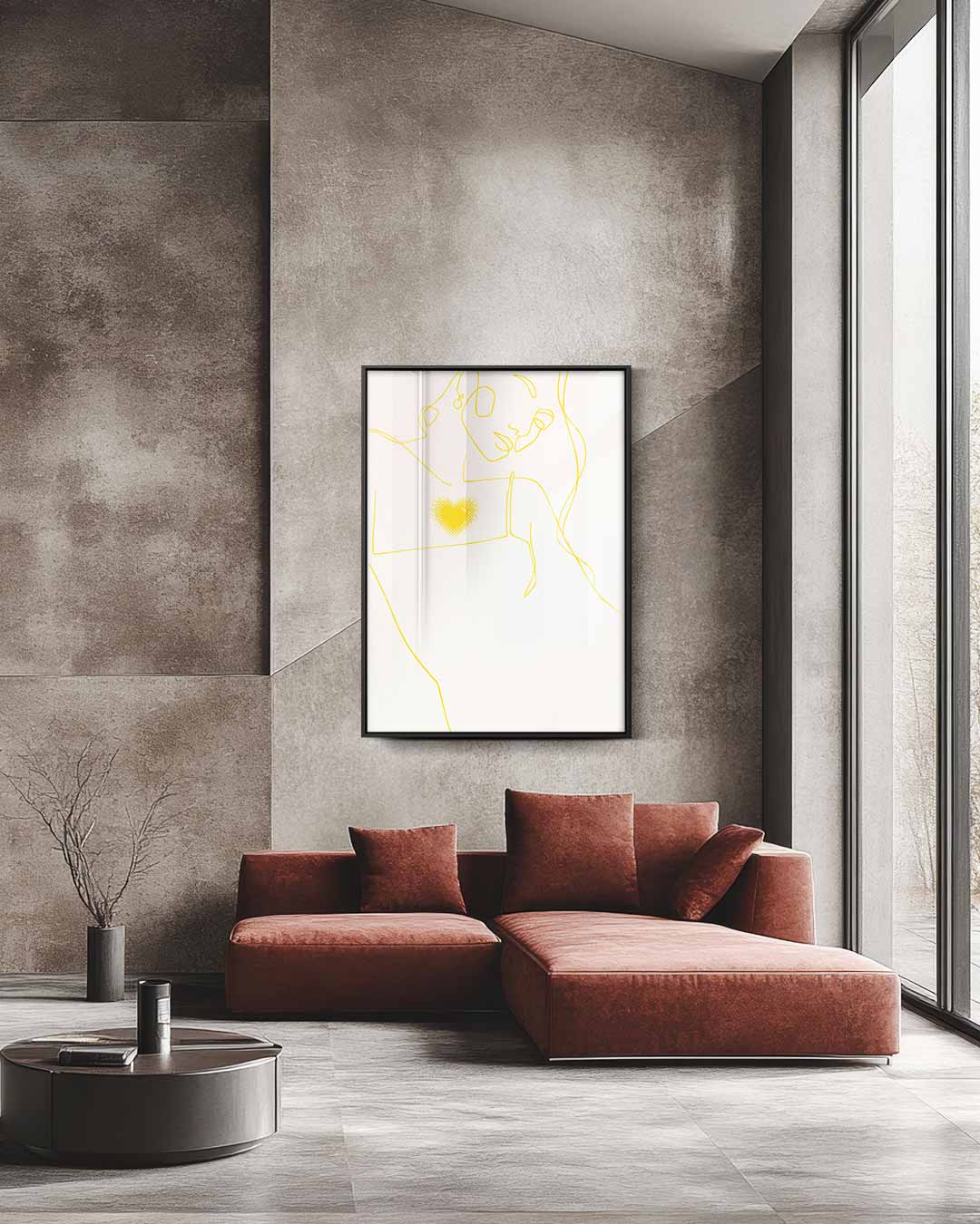 Lijntekening met Hart Kunstwerk-canvas-dibond-plexiglas-wanddecoratie-WallArtistic