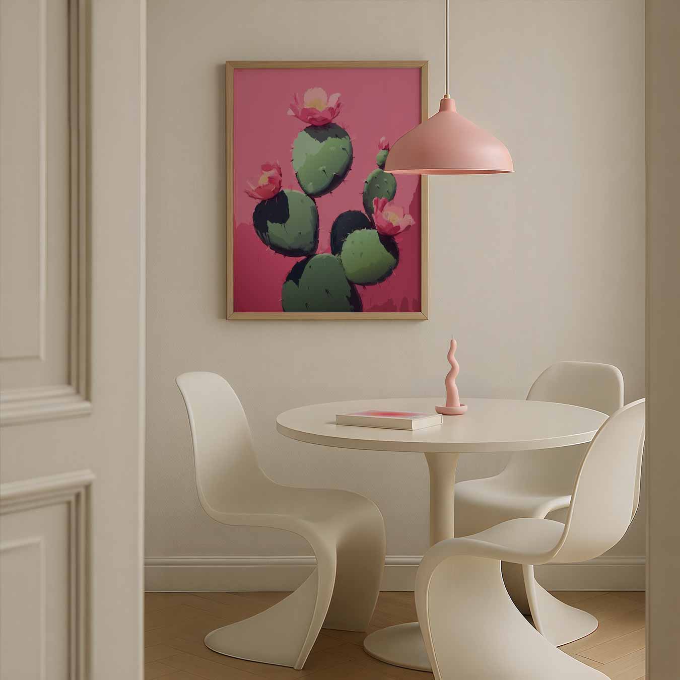 Bloeiende Cactus op Roze Achtergrond Poster-WallArtistic