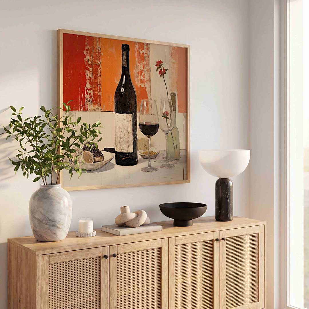 Wijnfles en glazen Poster