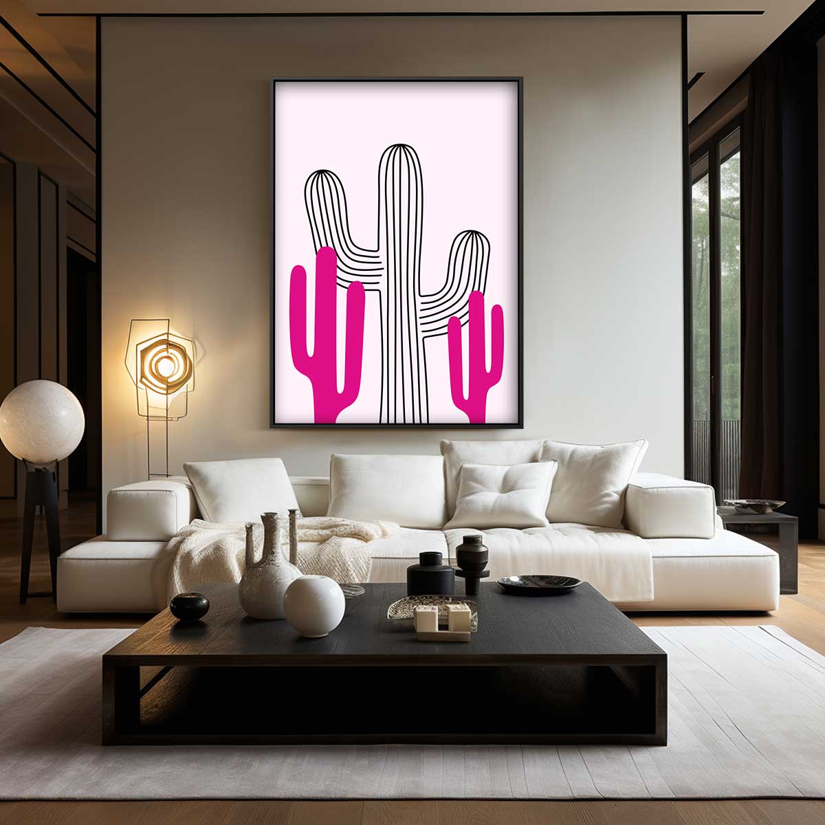 Vrolijke Cactussen in Roze Kunstwerk-canvas-dibond-plexiglas-wanddecoratie-WallArtistic
