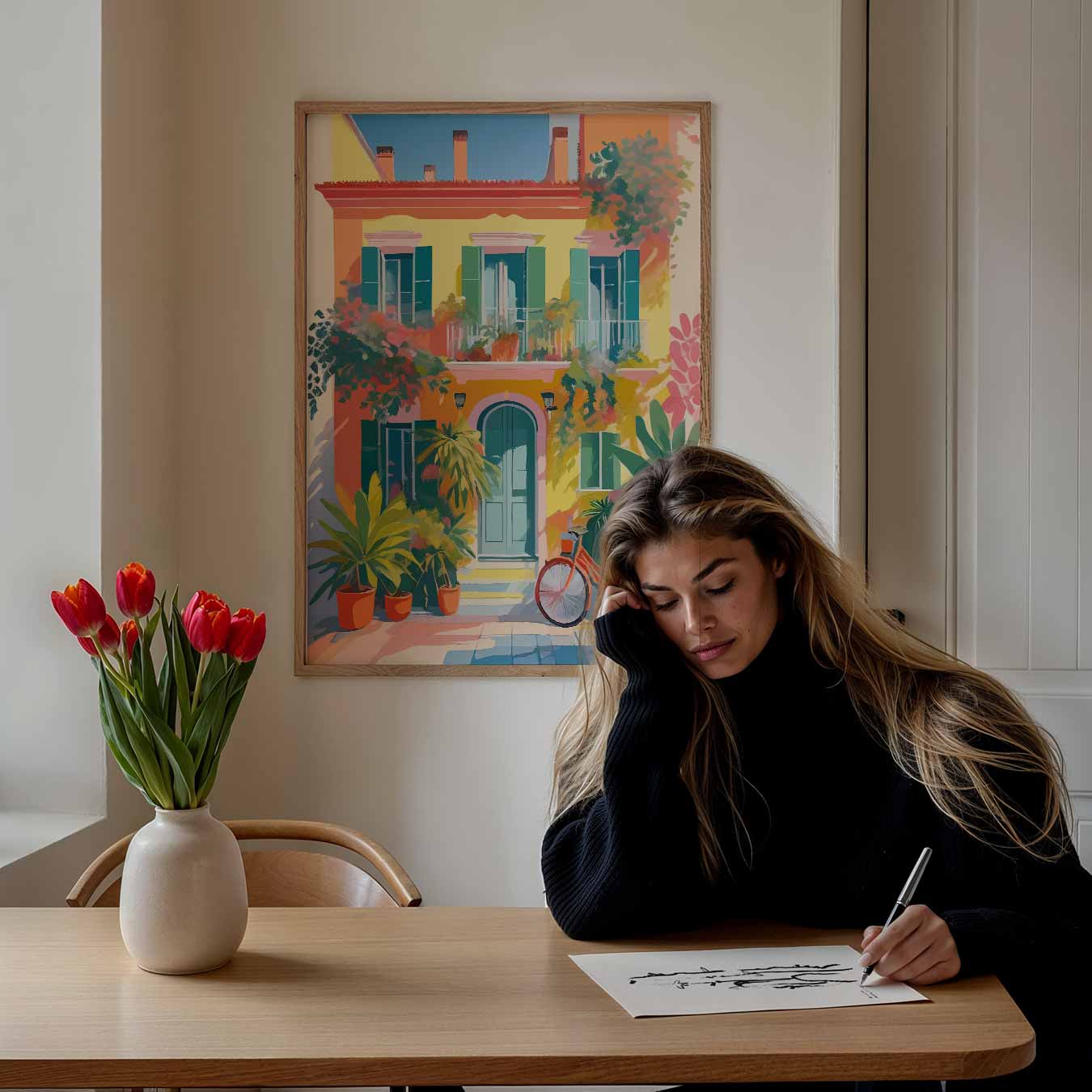 Zonnige Mediterrane Huis Poster-WallArtistic