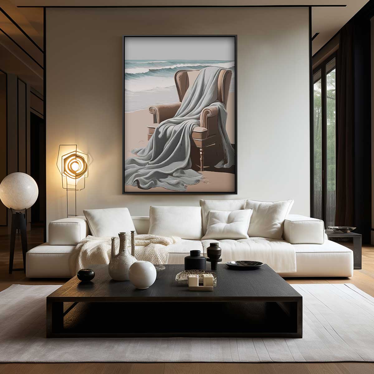 Strandstoel met Zilte Bries Kunstwerk-canvas-dibond-plexiglas-wanddecoratie-WallArtistic