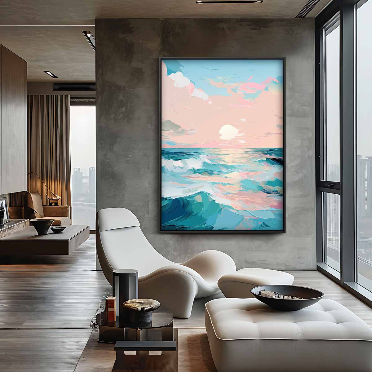 Zonsondergang aan Zee Kunstwerk-canvas-dibond-plexiglas-wanddecoratie-WallArtistic