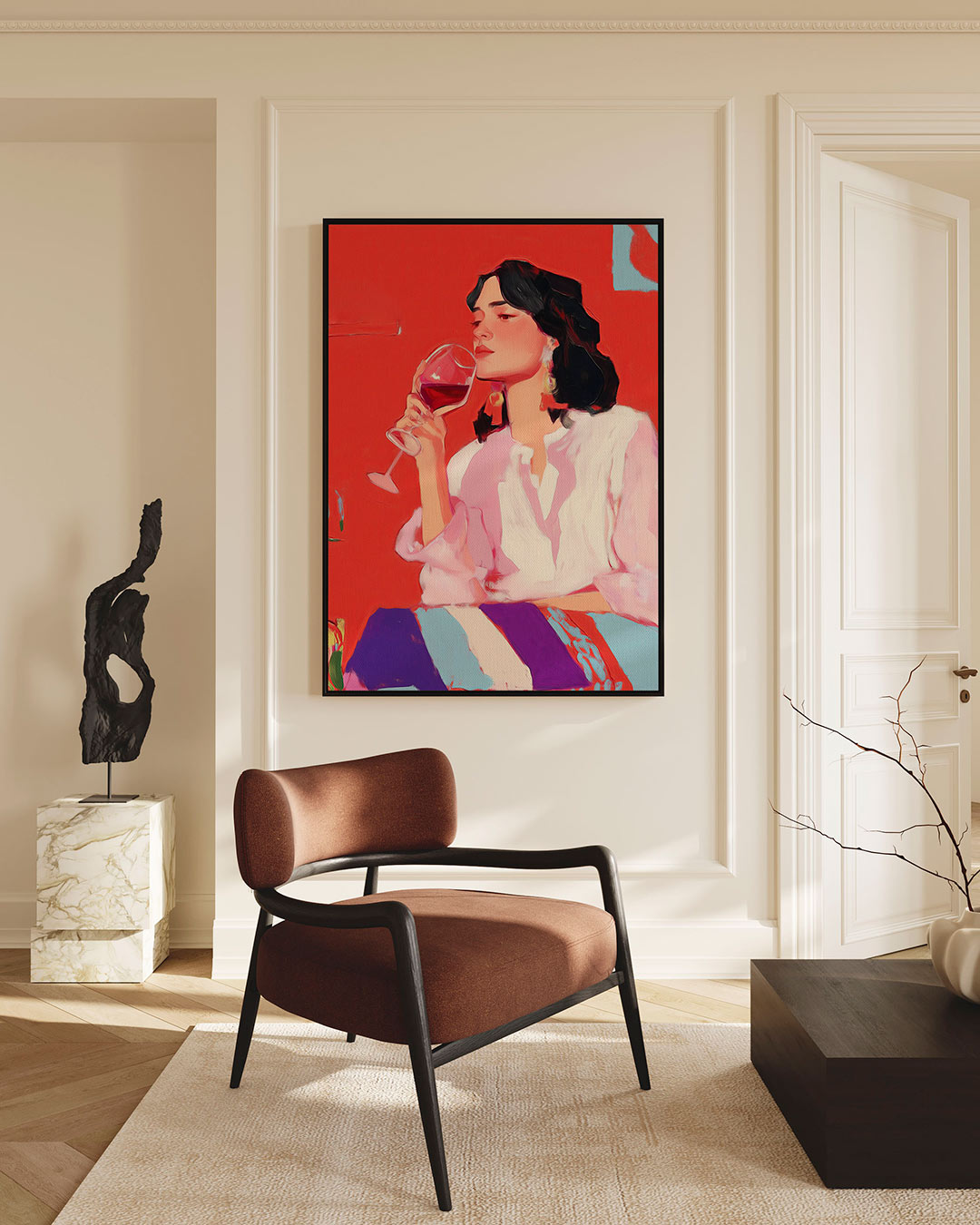 Vrouw met wijnglas Kunstwerk