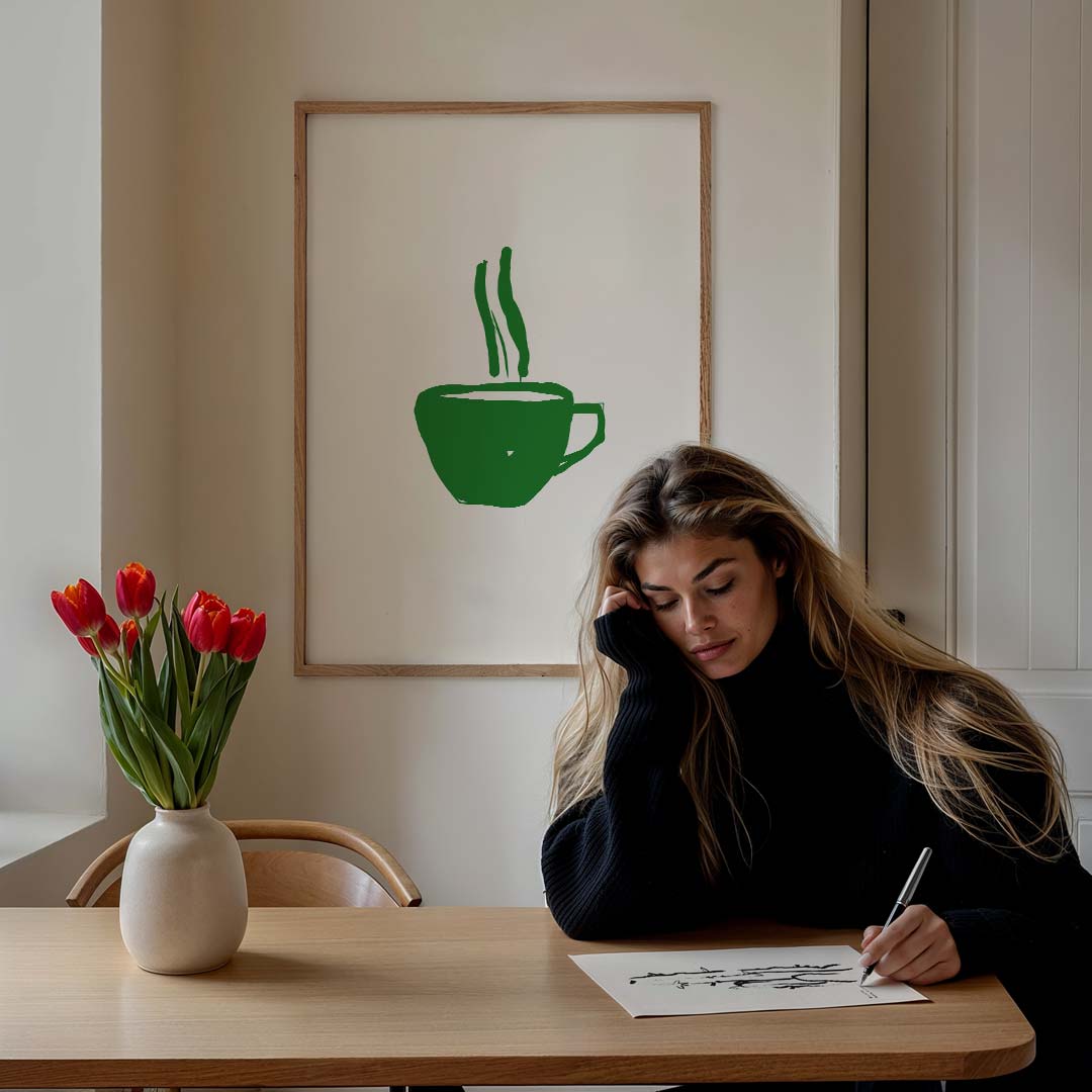 Groene Koffiekop Kunstposter-WallArtistic