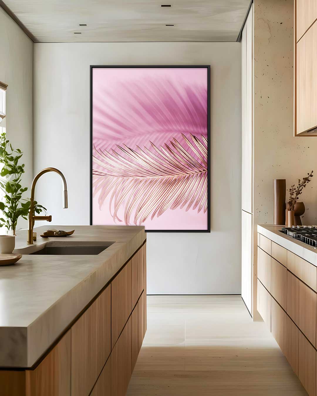 Roze Dromerige Palmblad Kunstwerk-canvas-dibond-plexiglas-wanddecoratie-WallArtistic